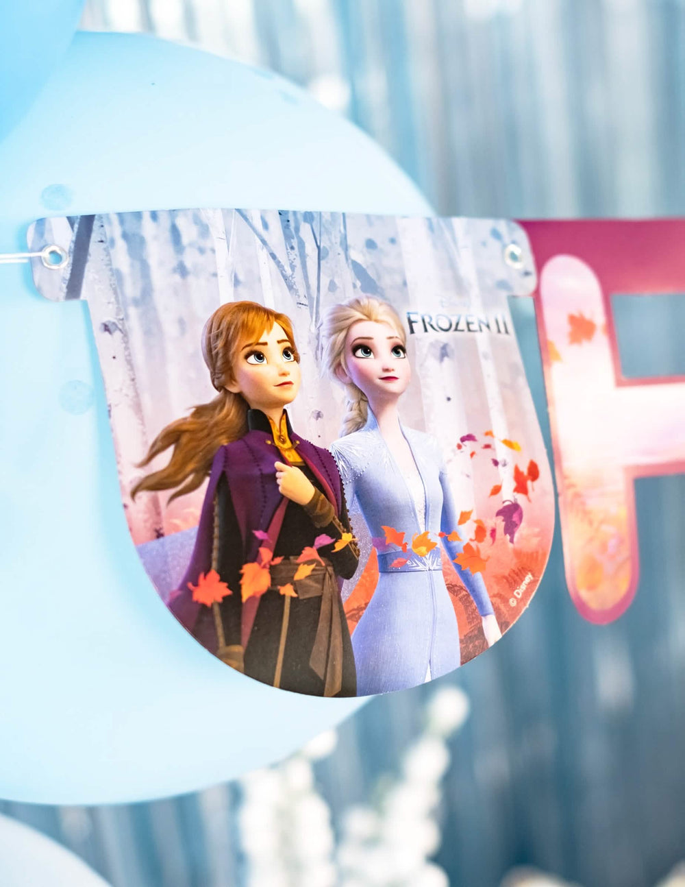 Guirlande feliz aniversário Frozen 2 para criança azul com Anna e Elsa