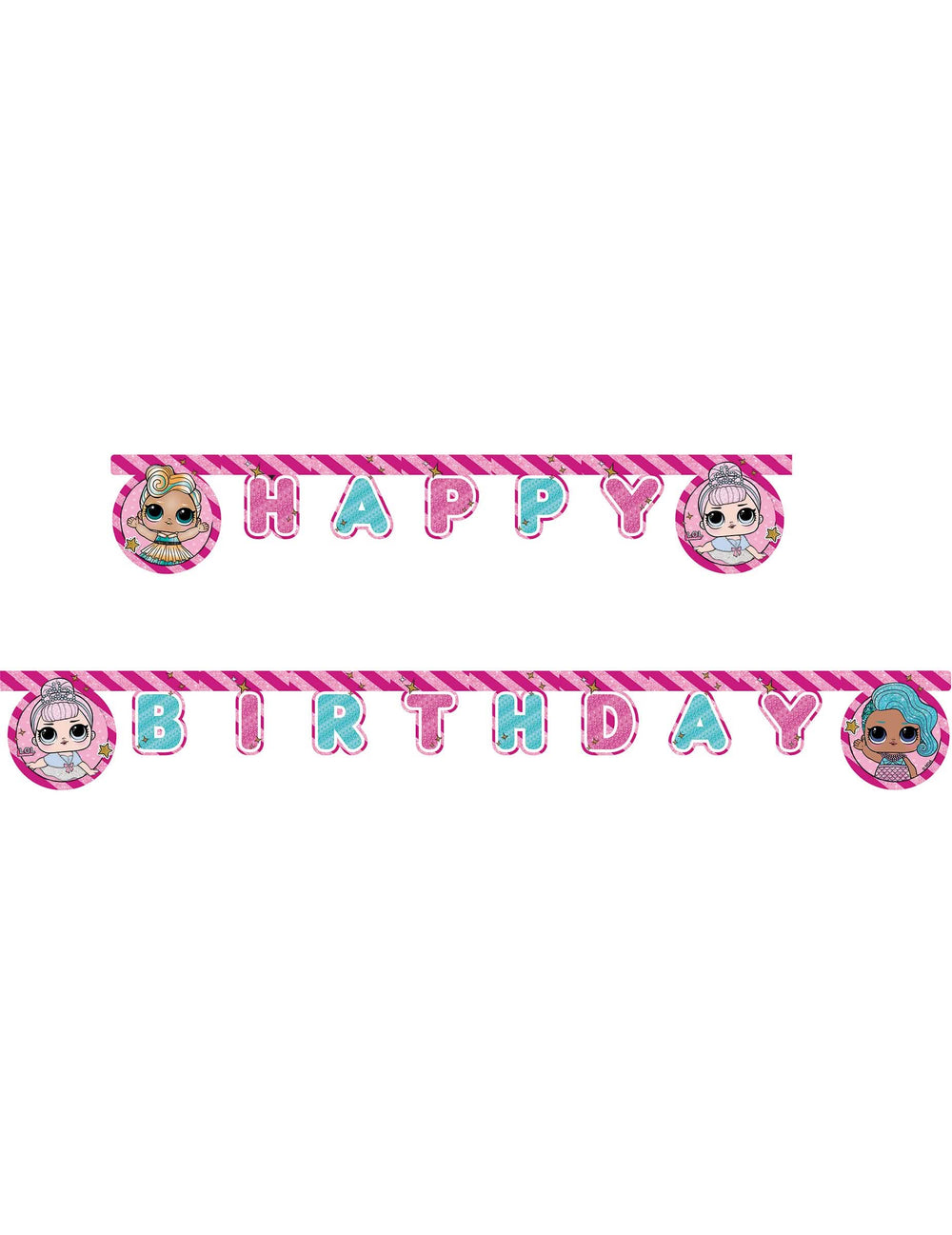 Guirlanda Happy Birthday LOL™ para criança cor de rosa e azul com purpurinas