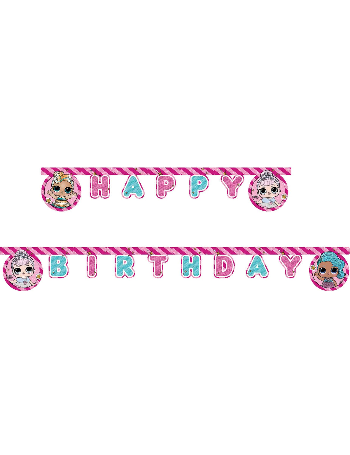 Guirlanda Happy Birthday LOL™ para criança cor de rosa e azul com purpurinas