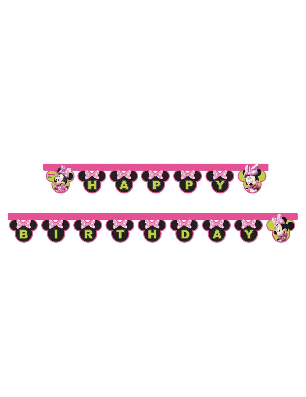 Guirlande happy birthday Minnie Happy pour enfant rose et noir de 2 mètres