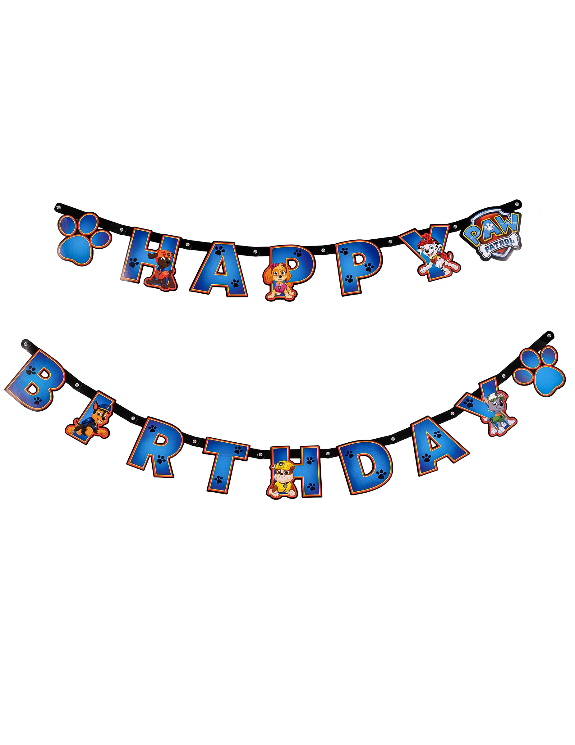 Guirlande Happy Birthday Pat'Patrouille pour enfant bleue avec personnages