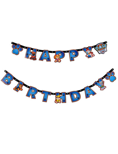Guirlande Happy Birthday Pat'Patrouille pour enfant bleue avec personnages