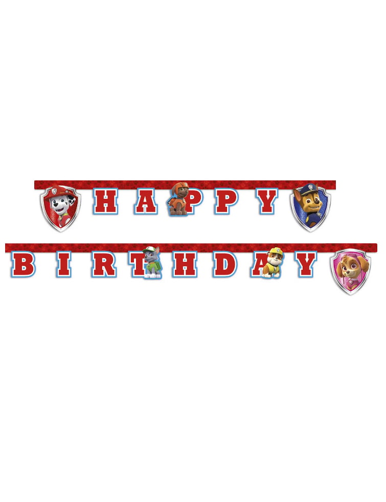 Guirlande Happy Birthday Pat'Patrouille pour enfant rouge