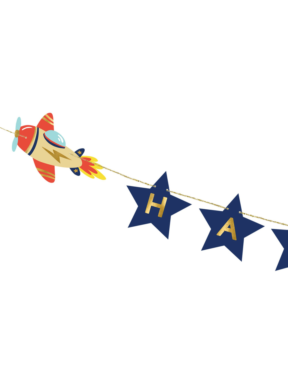 Détail de l'avion et des fanions étoiles de la guirlande happy birthday petit avion