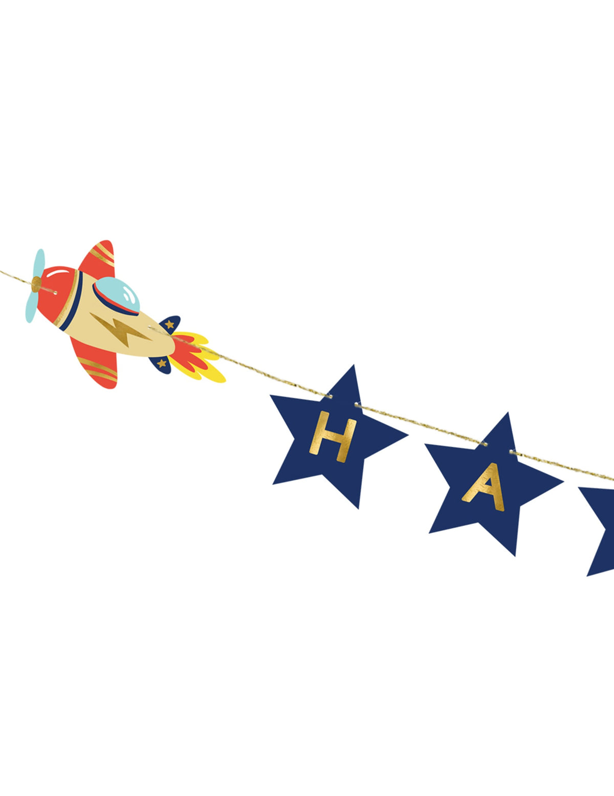 Détail de l'avion et des fanions étoiles de la guirlande happy birthday petit avion