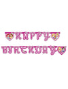 Guirlande Happy Birthday Princesses Disney pour enfant rose avec motifs cœurs