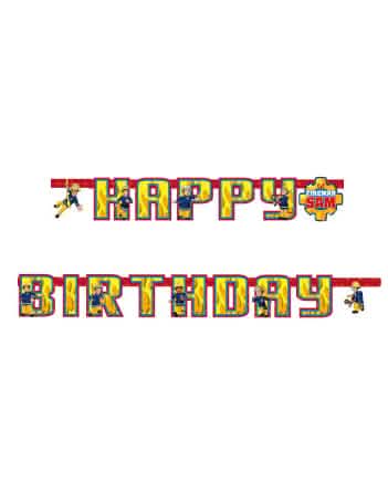 Grinalda Happy Birthday Sam o Bombeiro para criança amarelo e vermelho