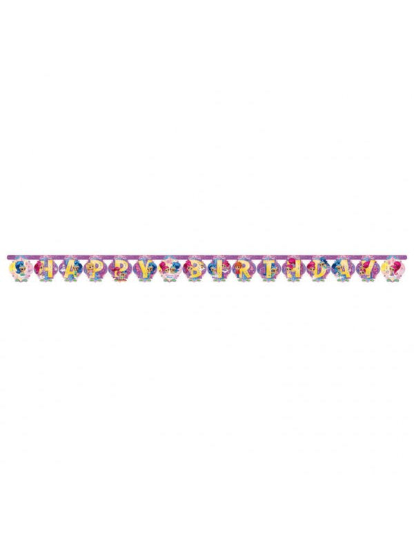 Guirlande Happy Birthday Shimmer et Shine pour enfant rose et violette