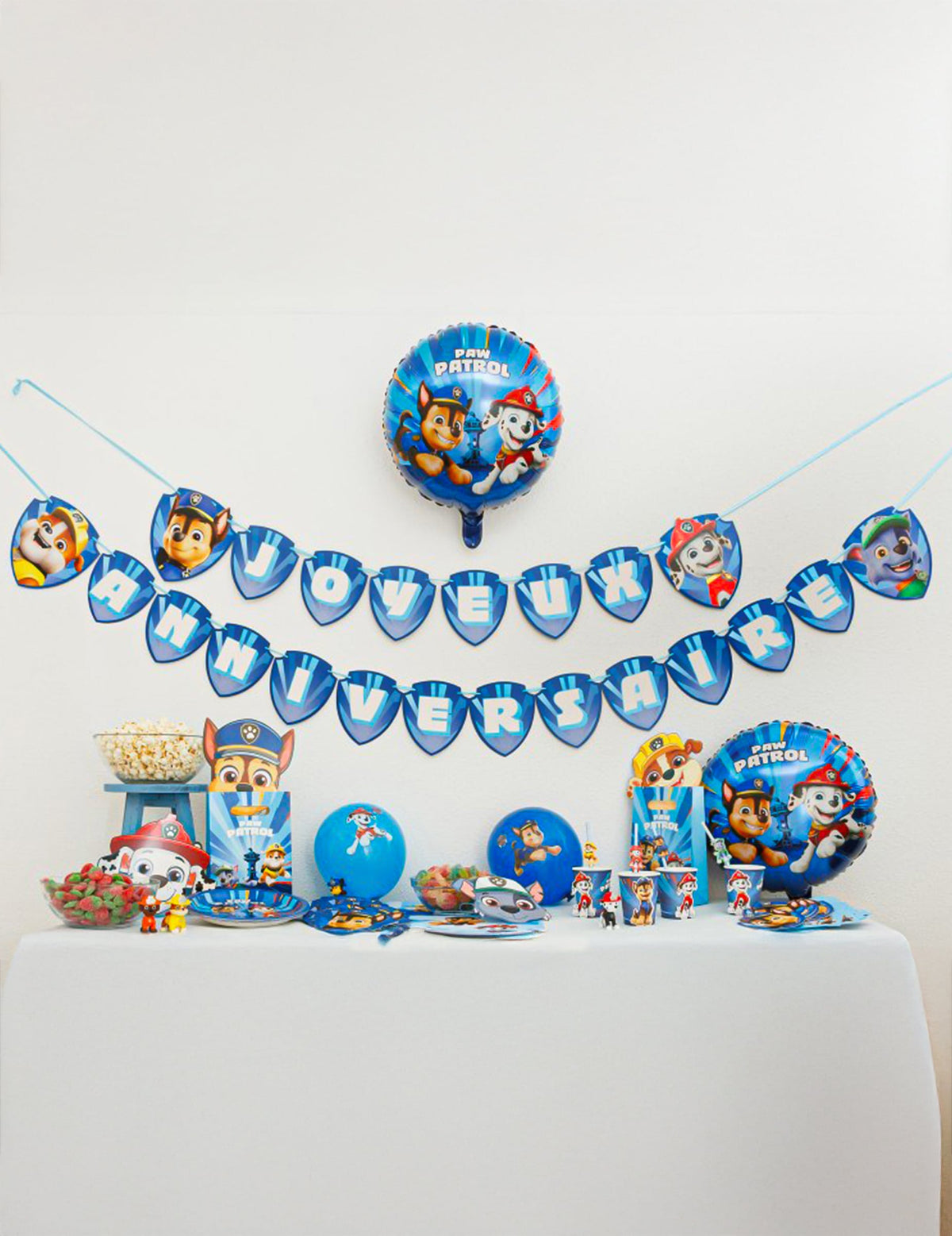 Grinalda em papel Feliz Aniversário azul Patrulha Pata™ 2m50
