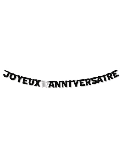 Guirlande Joyeux Anniversaire noire avec étoile argentée