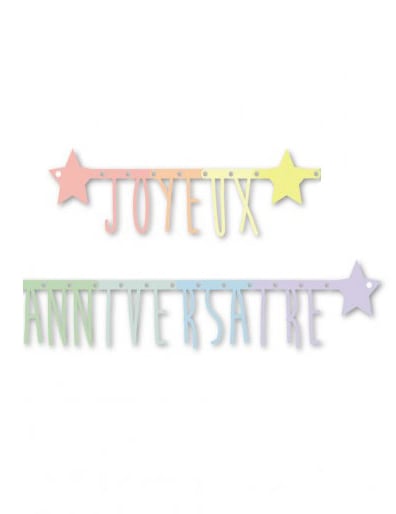 Guirlande articulée Joyeux anniversaire pastel multicolore avec étoiles