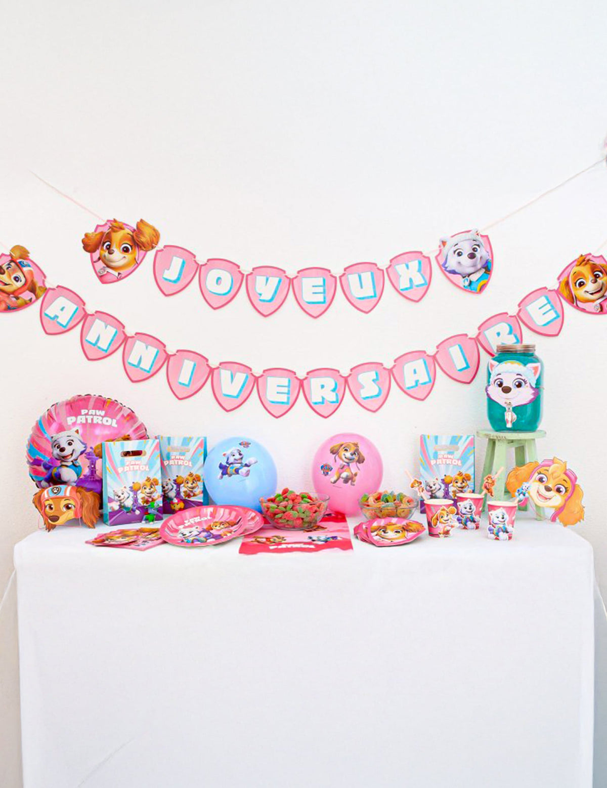 Grinalda em papel Feliz Aniversário rosa Patrulha Pata™ 2m50