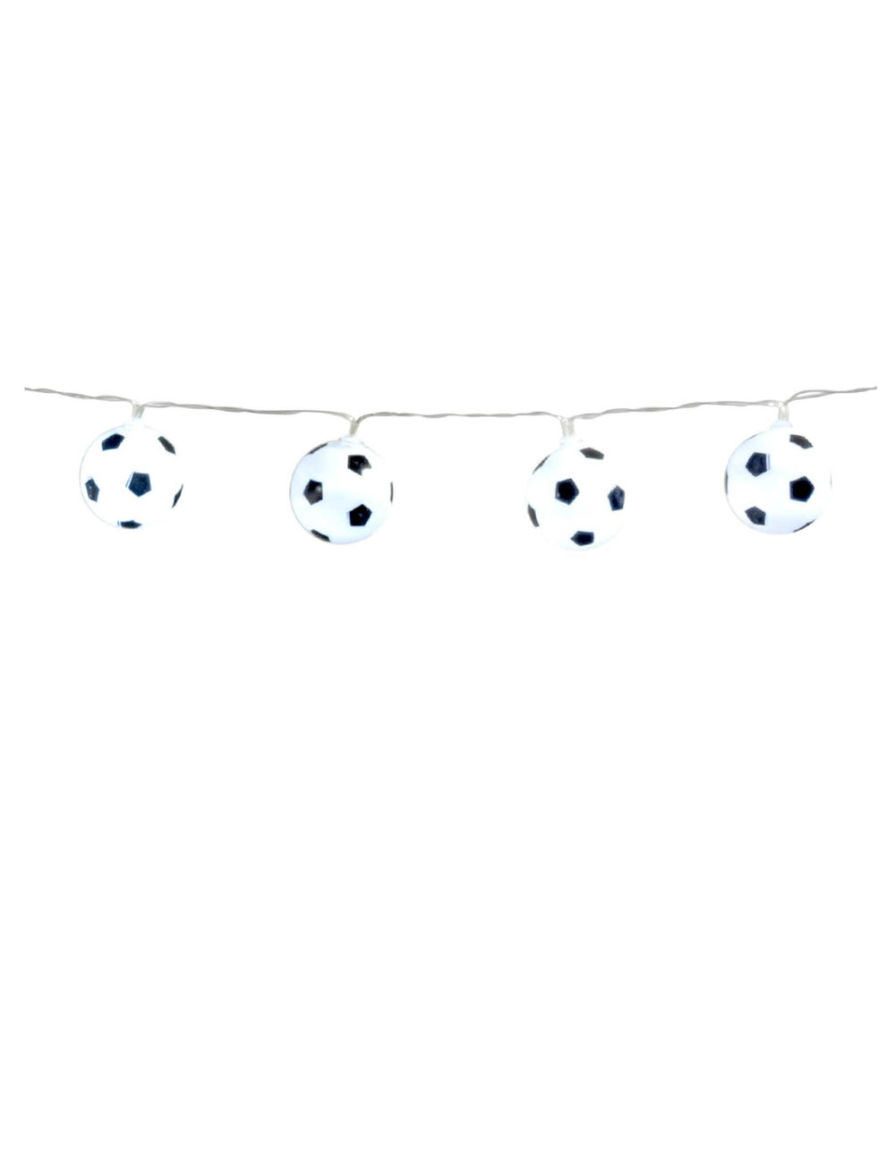 Guirlanda luminosa de balões de futebol branco e preto a pilhas