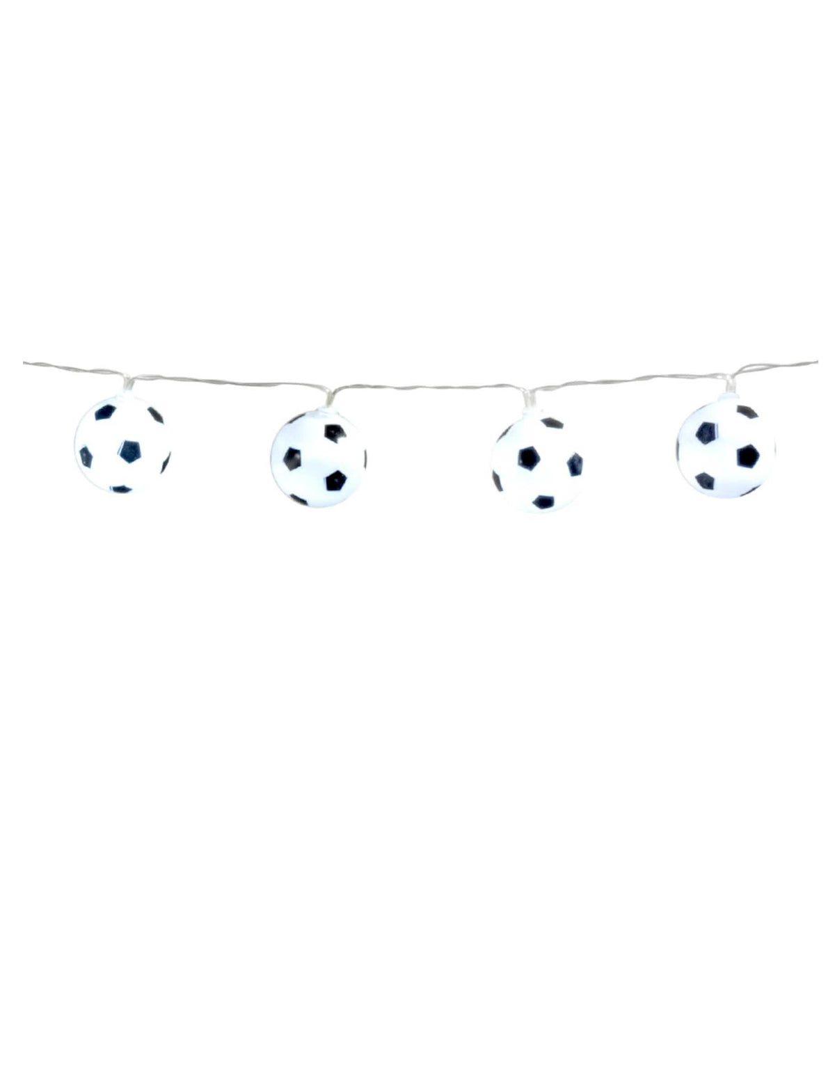 Guirlanda luminosa de balões de futebol branco e preto a pilhas