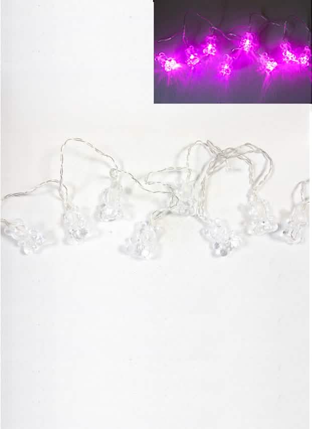 Guirlanda luminosa de ursinhos para decoração cor de rosa com 10 LEDs