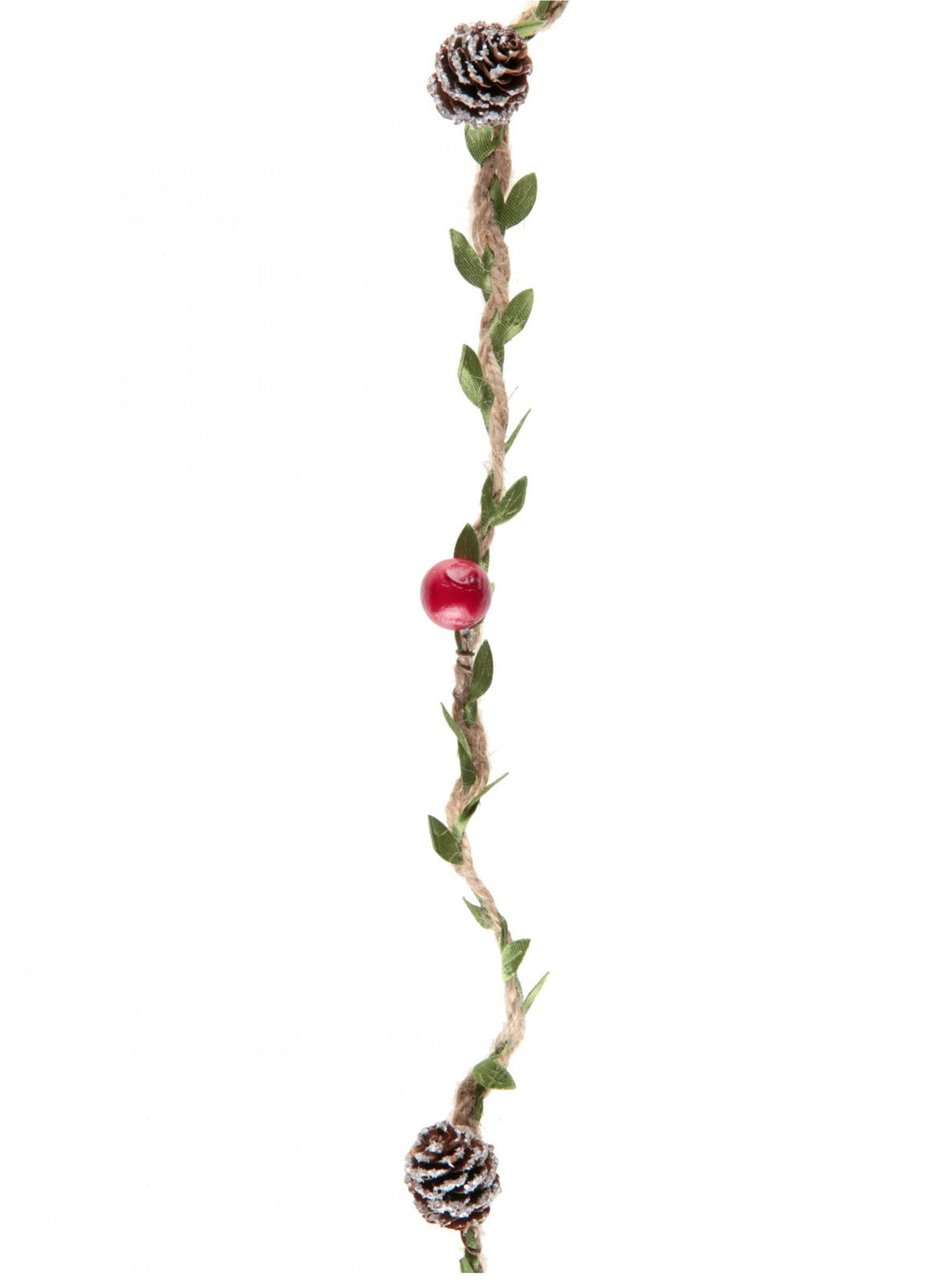 Guirlanda natural de abeto e pinhas para decoração vermelha com bagas e neve