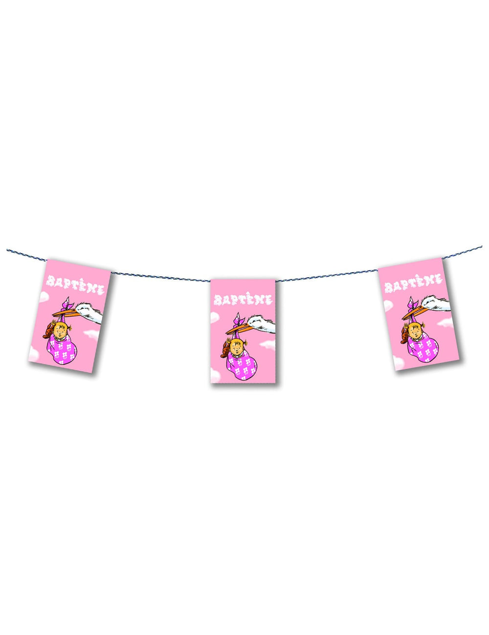 Guirlande papier baptême pour fille rose avec cigogne
