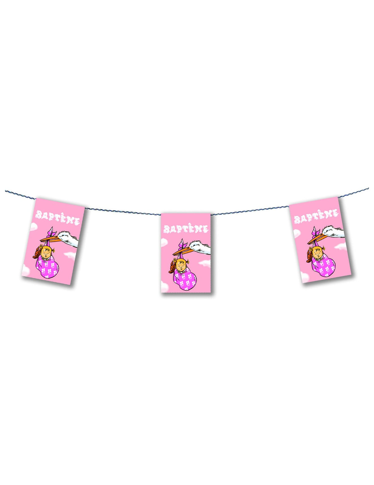 Guirlande papier baptême pour fille rose avec cigogne