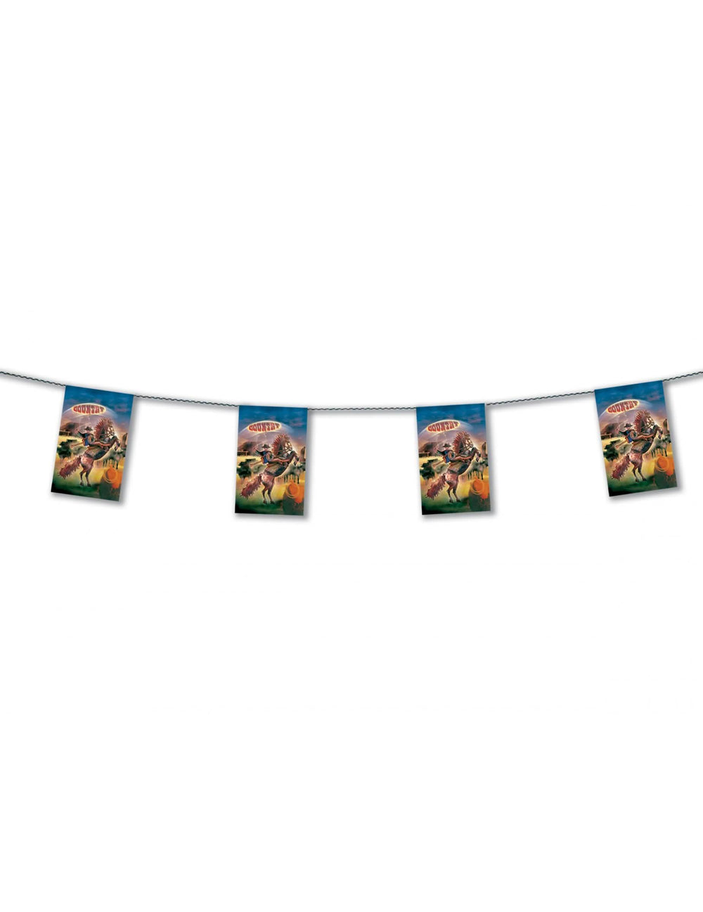Guirlanda de bandeirolas de papel Country para decoração de festa multicores com motivo de cavalo e cavaleiro