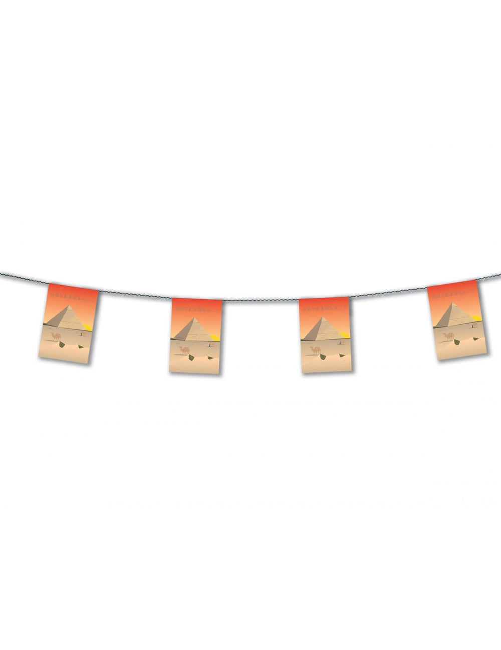 Guirlanda de papel egipto para decoração cor de laranja e bege com pirâmides