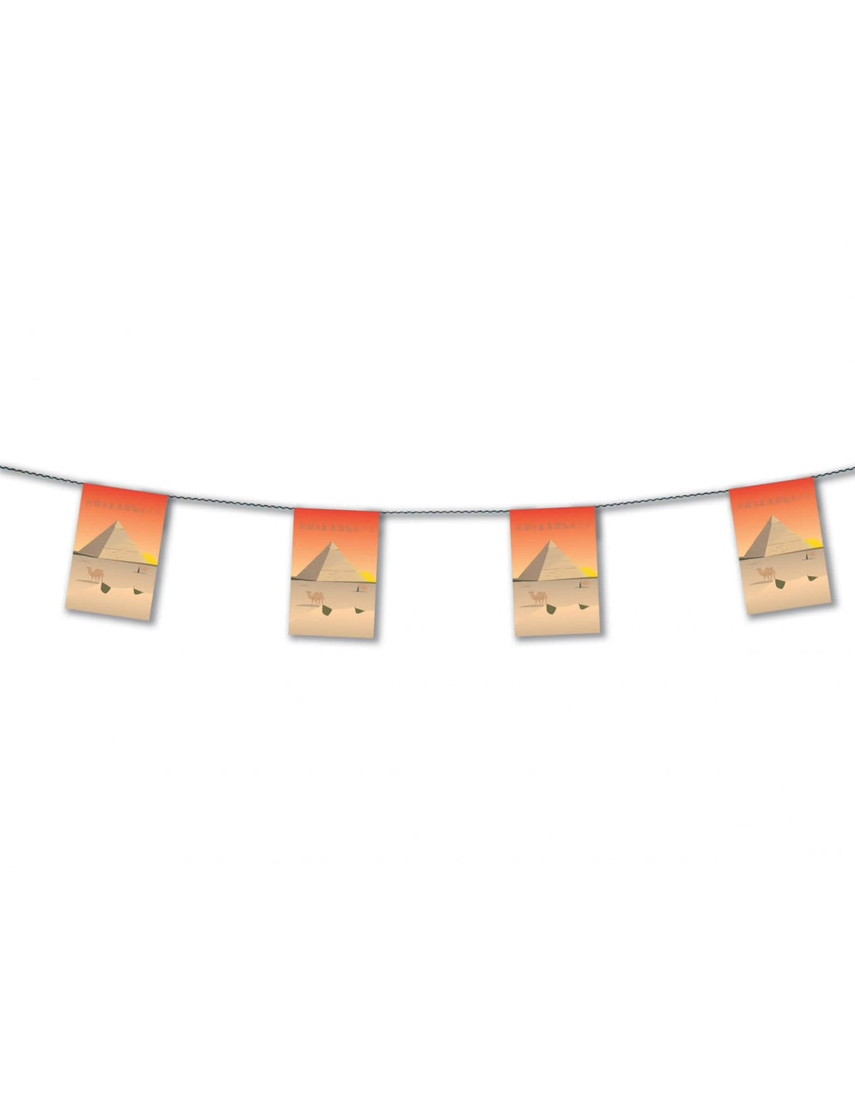 Guirlanda de papel egipto para decoração cor de laranja e bege com pirâmides