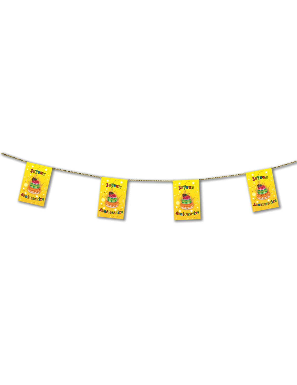 Guirlande papier à fanions joyeux anniversaire gâteau jaune