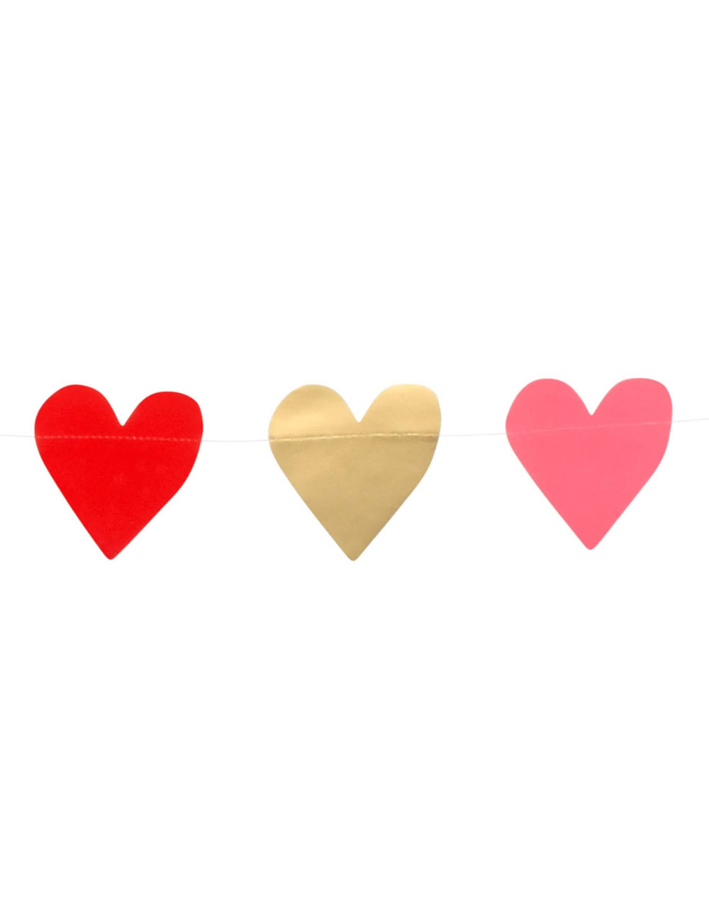 Detalhe dos corações vermelho, cor de rosa e dourado da grinalda pequenos corações Love you