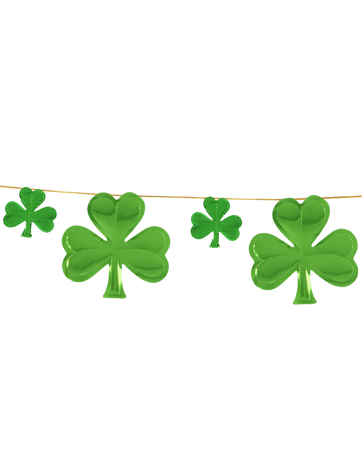 Détail des trèfles métallisés de la guirlande de trèfles Saint Patrick