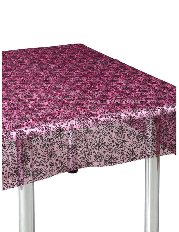 Nappe toile d'araignée pour Halloween rose et noire