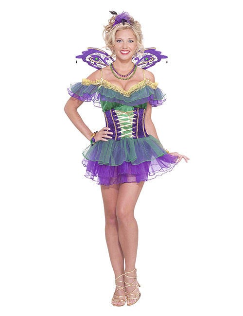 Déguisement de fée arlequin pour femme violet et vert