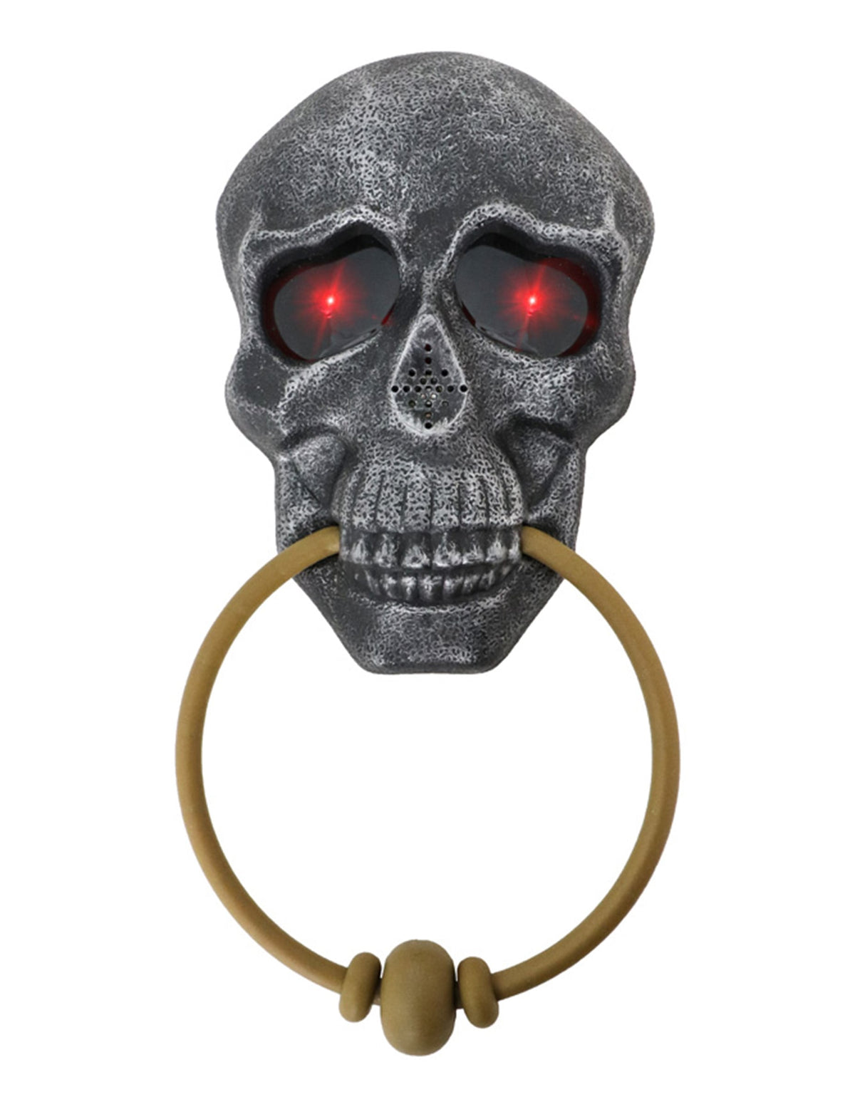Heurtoir de porte tête de mort pour Halloween lumineux et sonore gris aux yeux rouges