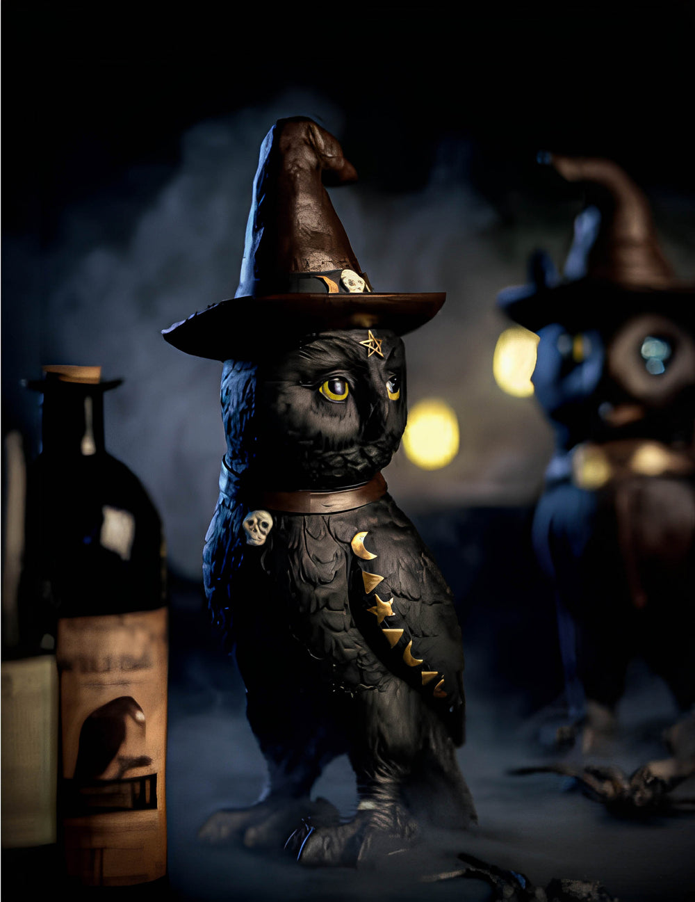 Vue de profil et détails du hibou de sorcier occulte