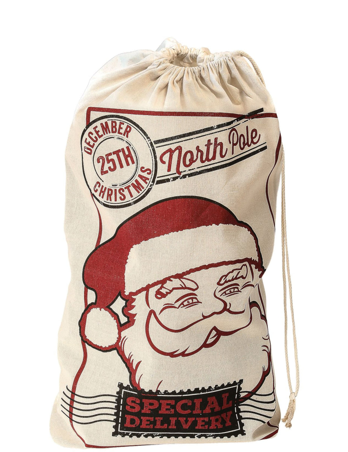 Hotte de Noël Père Noël beige et rouge en jute