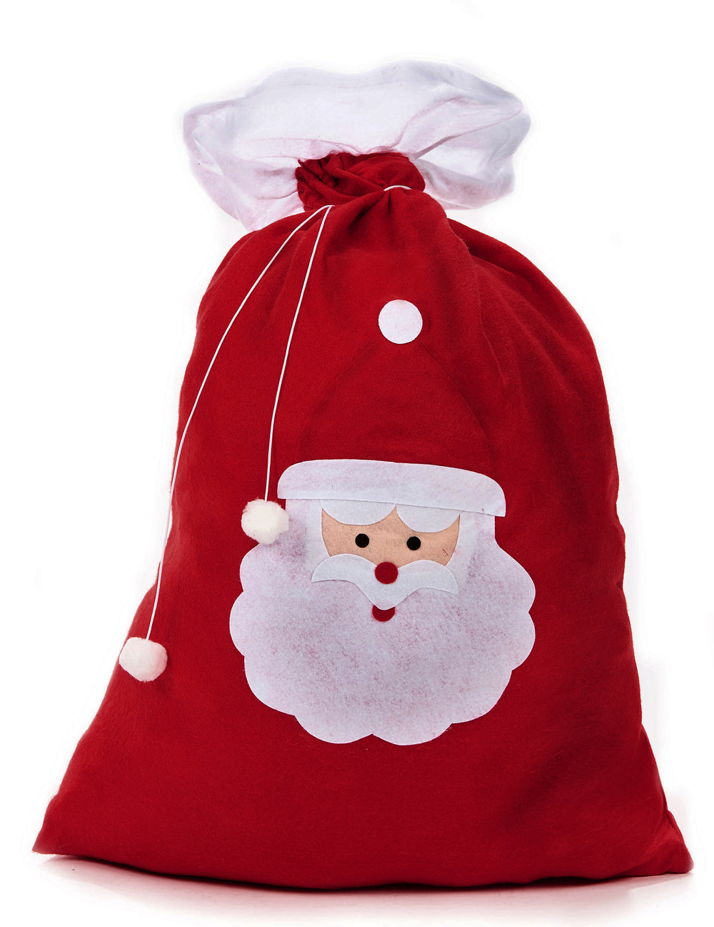 Hotte du Père Noël pour adulte rouge avec visage en feutrine et cordon blanc
