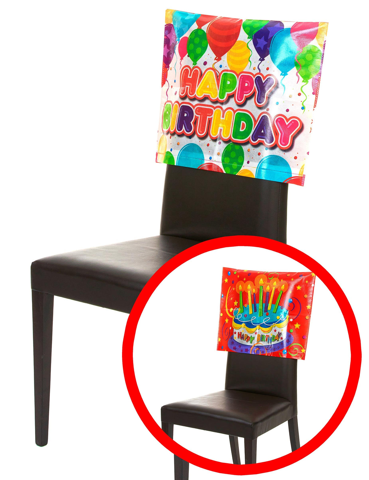 Housse de chaise Happy Birthday pour fête d'anniversaire multicolore avec motifs ballons et gâteau
