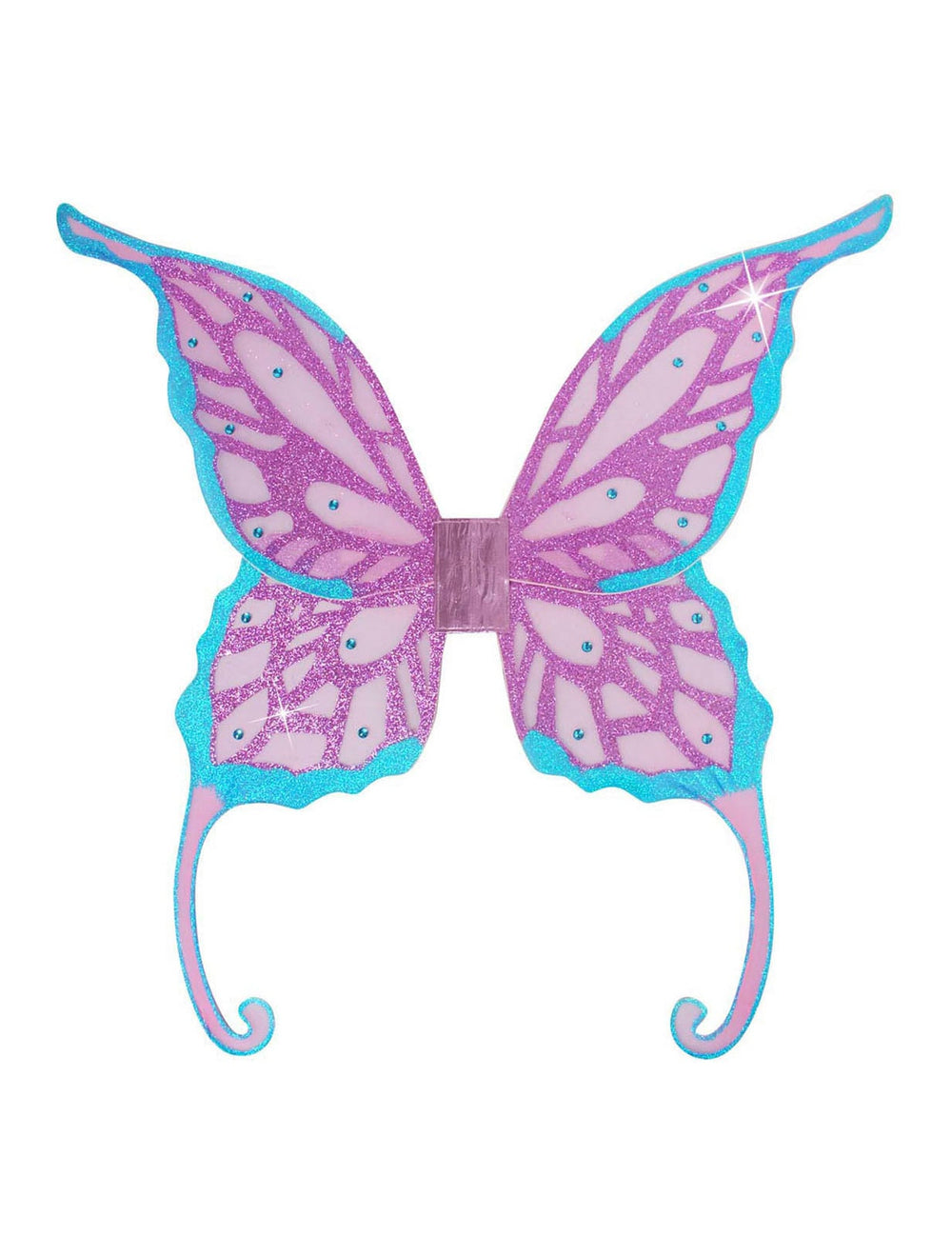 Mise en situation des ailes de fée turquoise et violettes