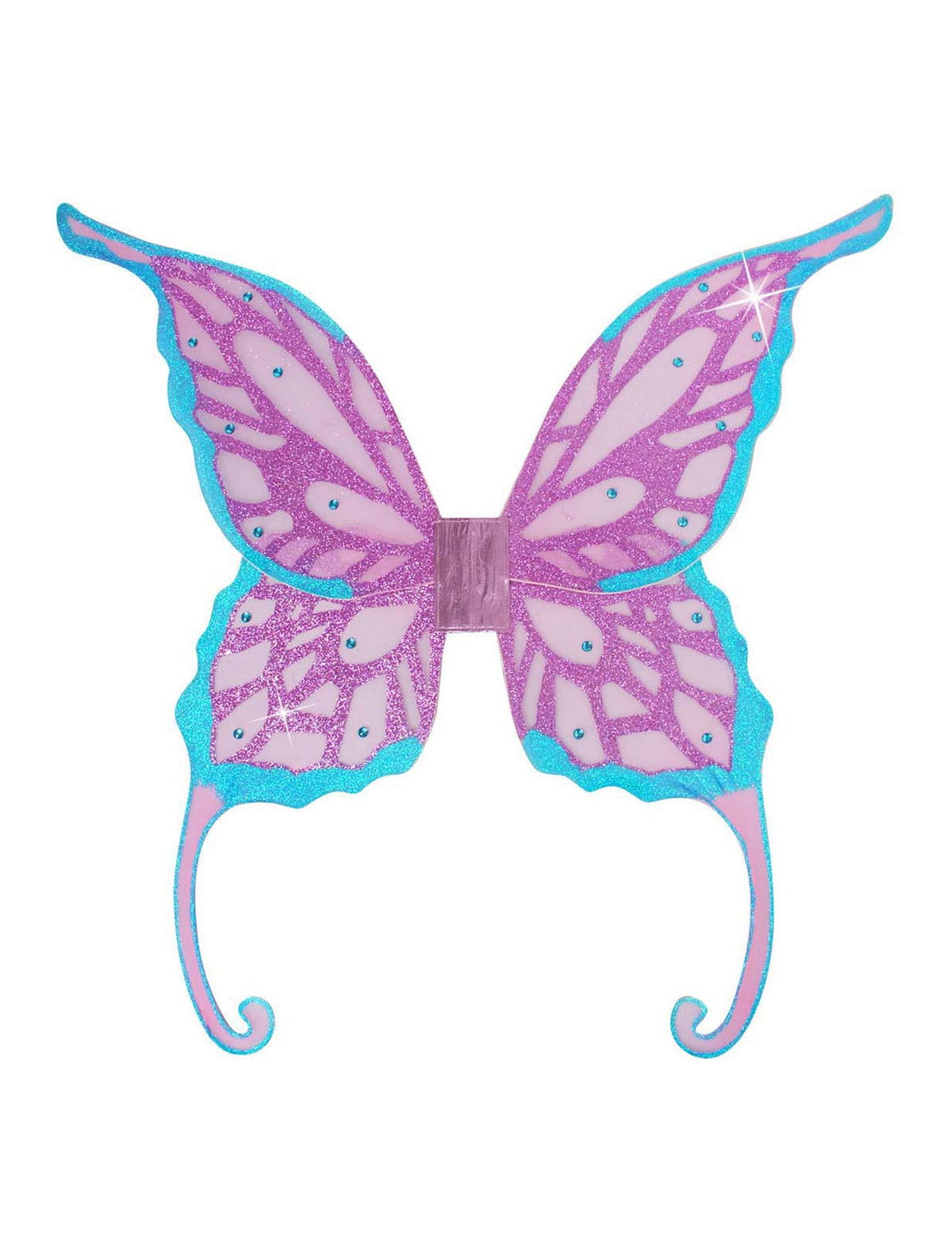 Mise en situation des ailes de fée turquoise et violettes
