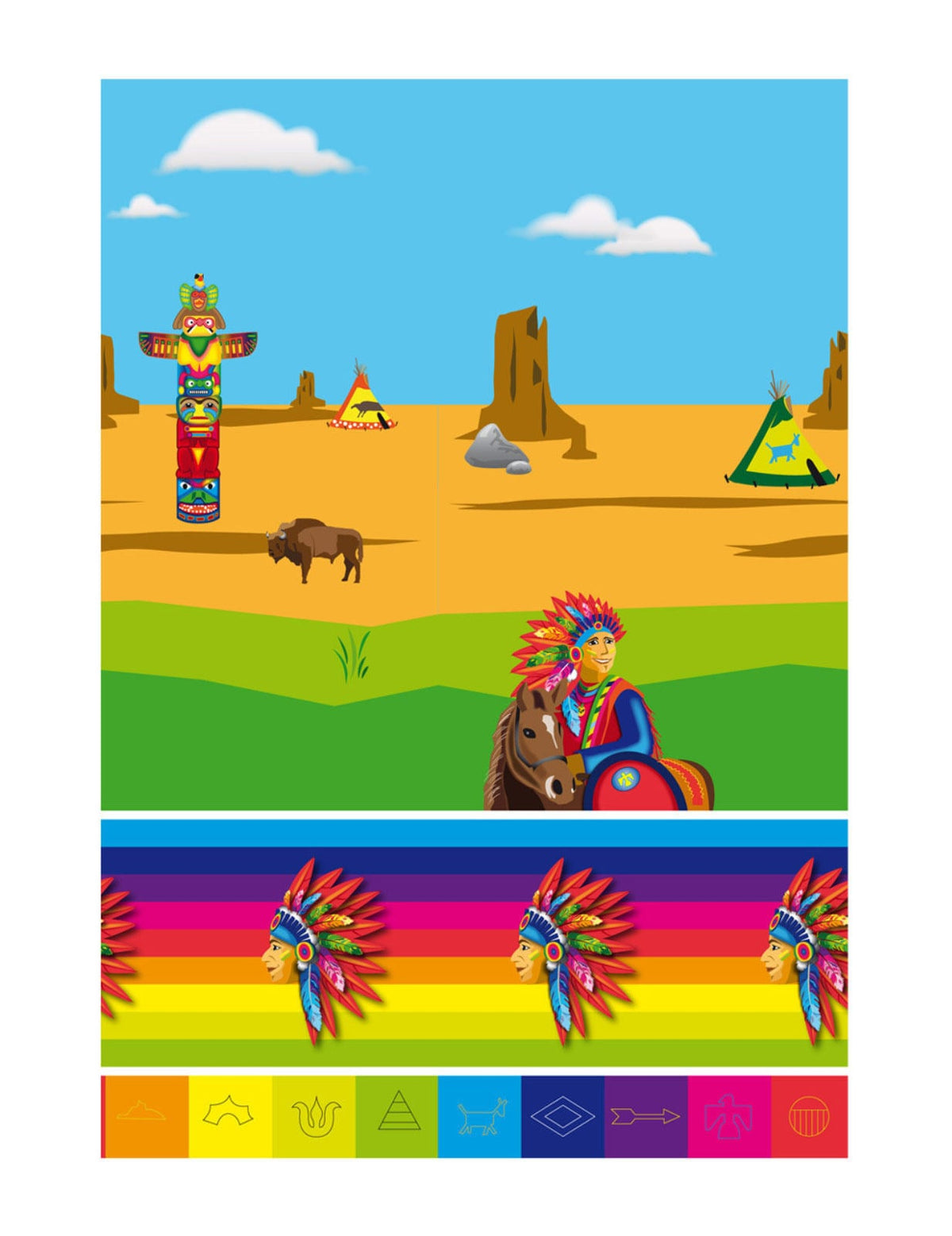 Nappe plastique Indien multicolore avec totem et village de tipis