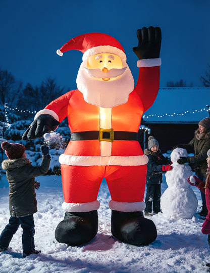 Décoration Père Noël géant gonflable et lumineux pour extérieur rouge et blanc