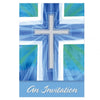 Cartons d'invitation communion bleus avec motif de croix argentée et enveloppes