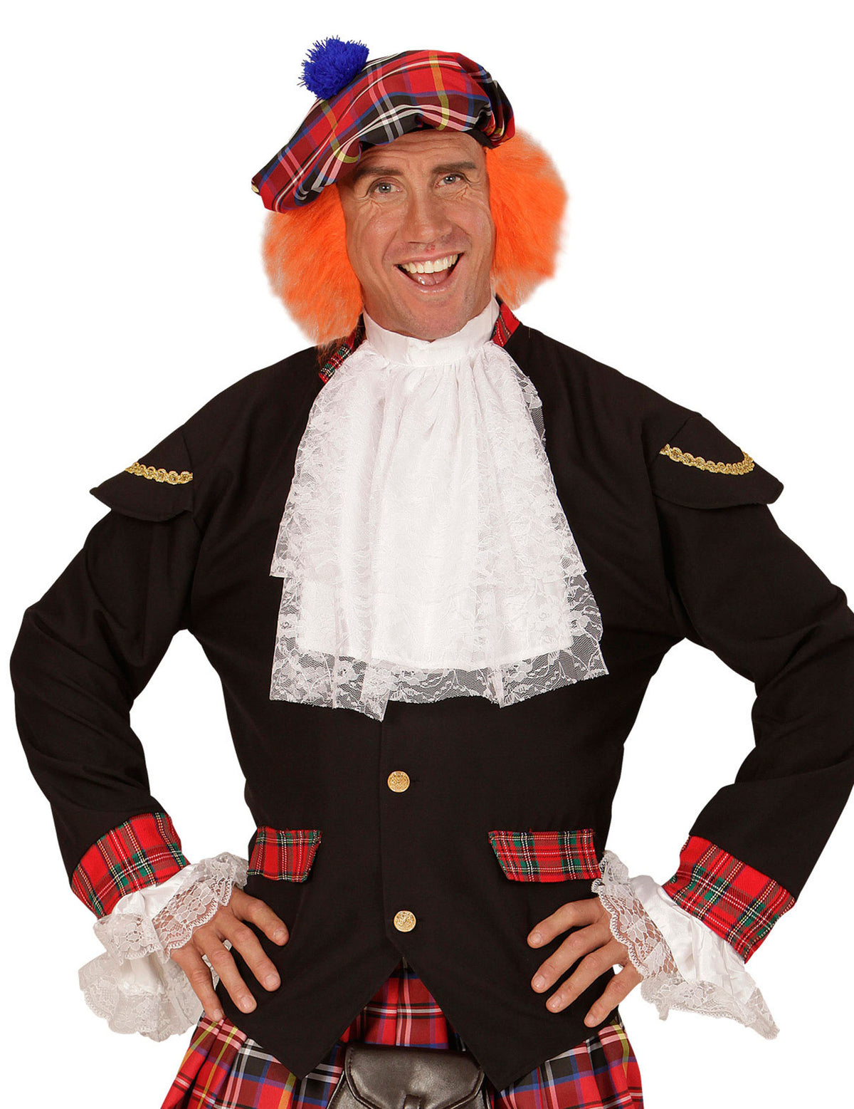 Vue de face du jabot et manchettes en dentelle pour adulte blanche