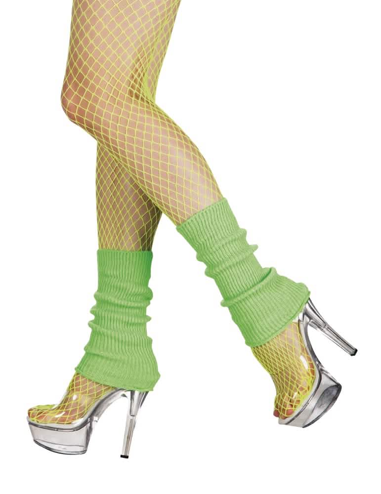 Vista de perfil das perneiras verde fluo para mulher