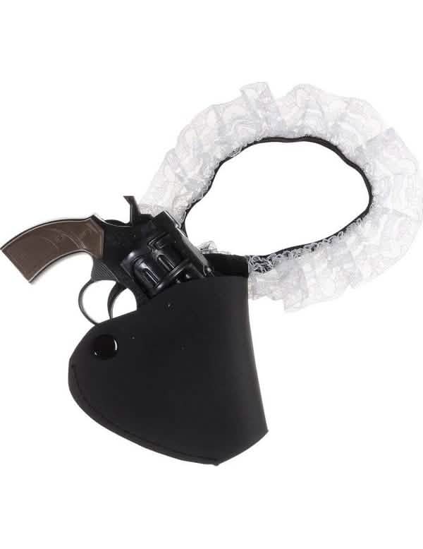 Jarreteira porta-revólver sexy para mulher black and white em plástico