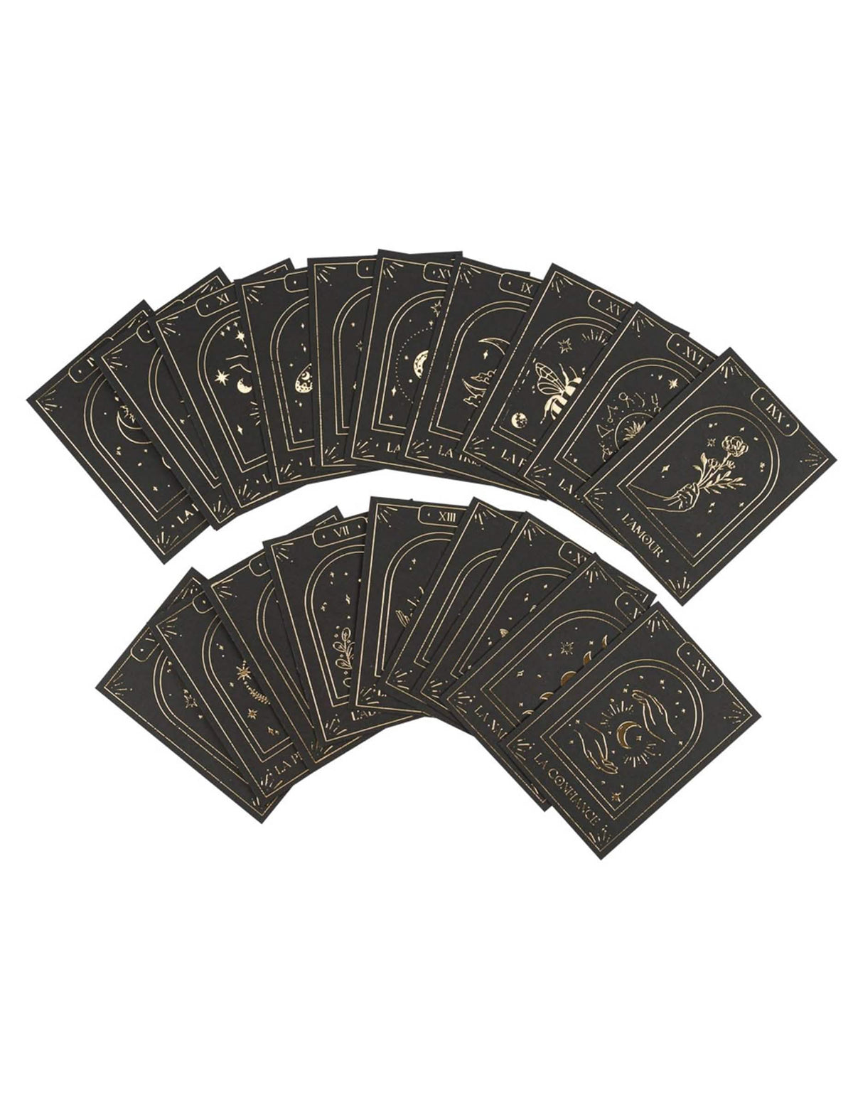 Jogo de 20 cartas oráculo adivinhação Cosmic Spirit em papel preto e dourado 8 x 11 cm
