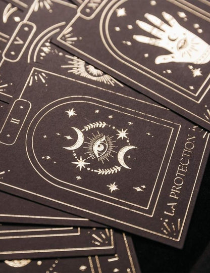 Jogo de 20 cartas oráculo adivinhação Cosmic Spirit em papel preto e dourado 8 x 11 cm