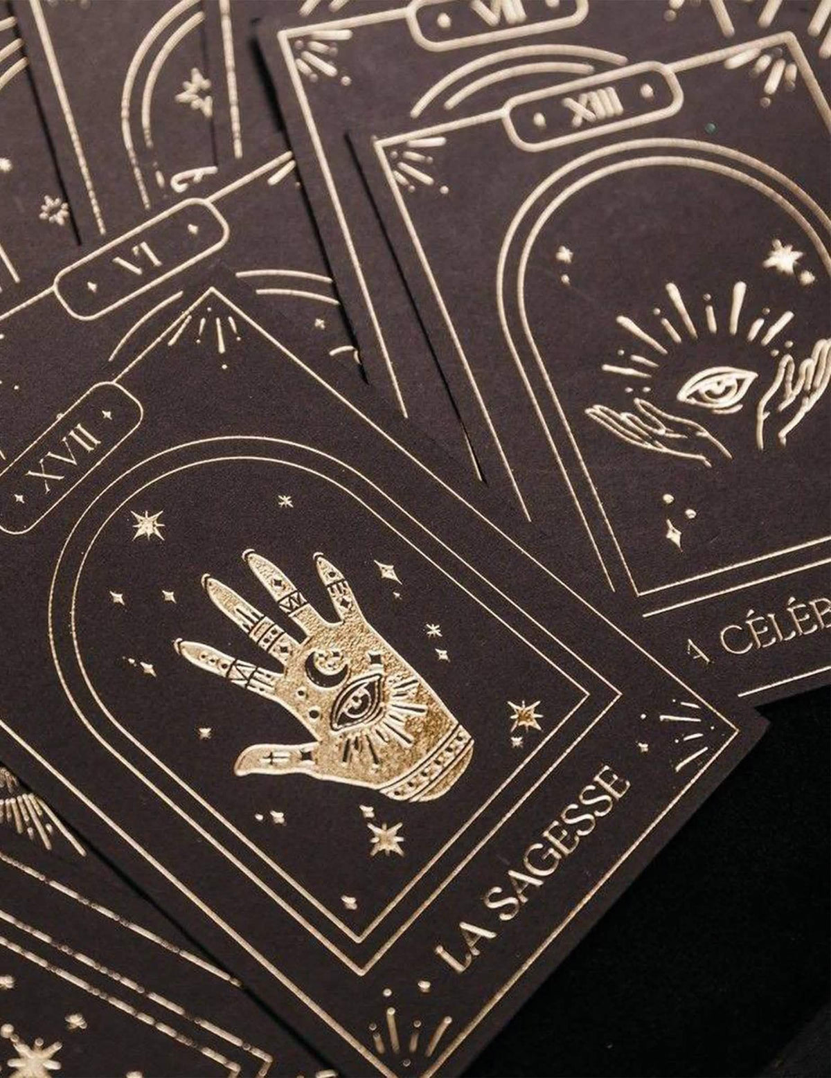 Jogo de 20 cartas oráculo adivinhação Cosmic Spirit em papel preto e dourado 8 x 11 cm