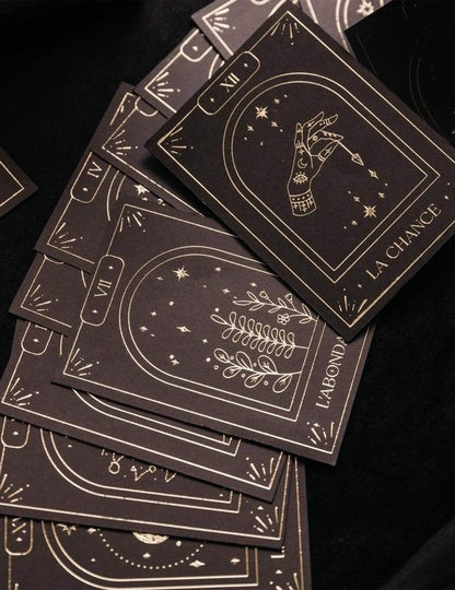 Jogo de 20 cartas oráculo adivinhação Cosmic Spirit em papel preto e dourado 8 x 11 cm