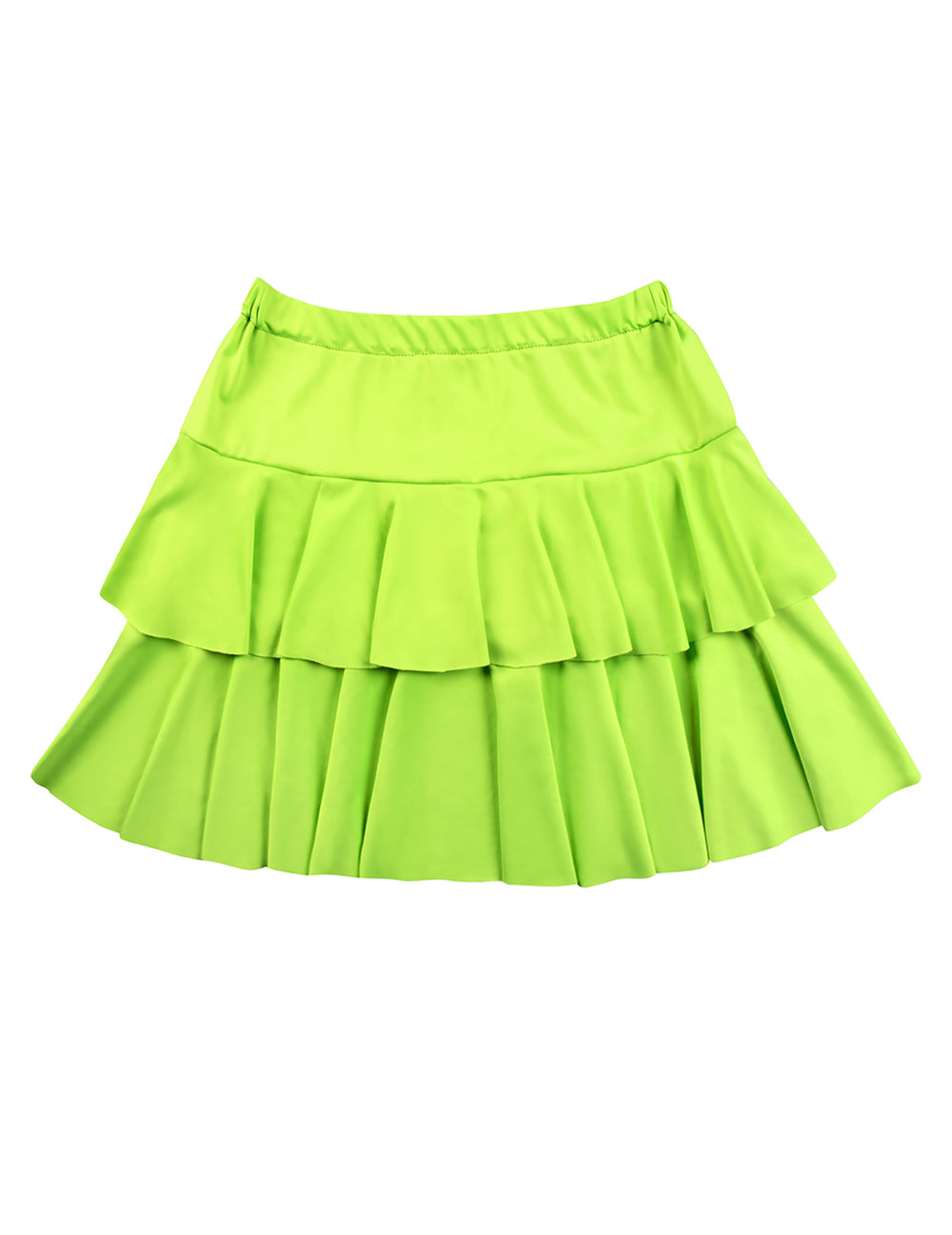 Vue de face de la jupe à volants verte fluo pour adulte