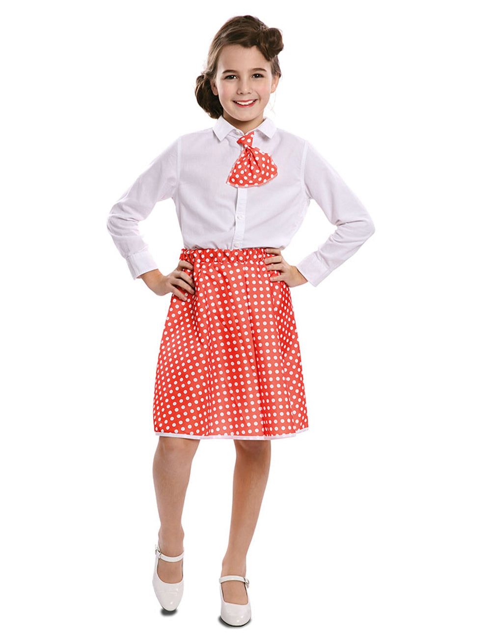 Jupe avec cravate pin-up pour fille rouge à pois blancs