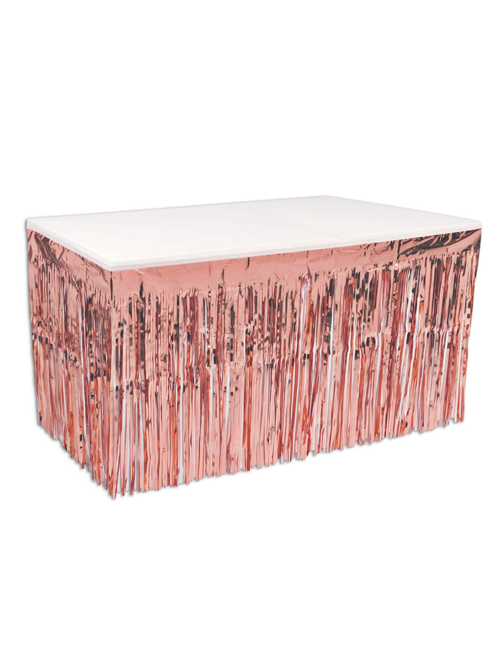 Saia de mesa com franjas para festa em ouro rosa em plástico